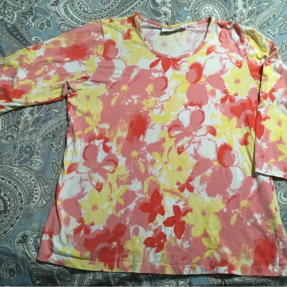 Denim&Co Floral Long Sleeve Top in Pink and Yellow